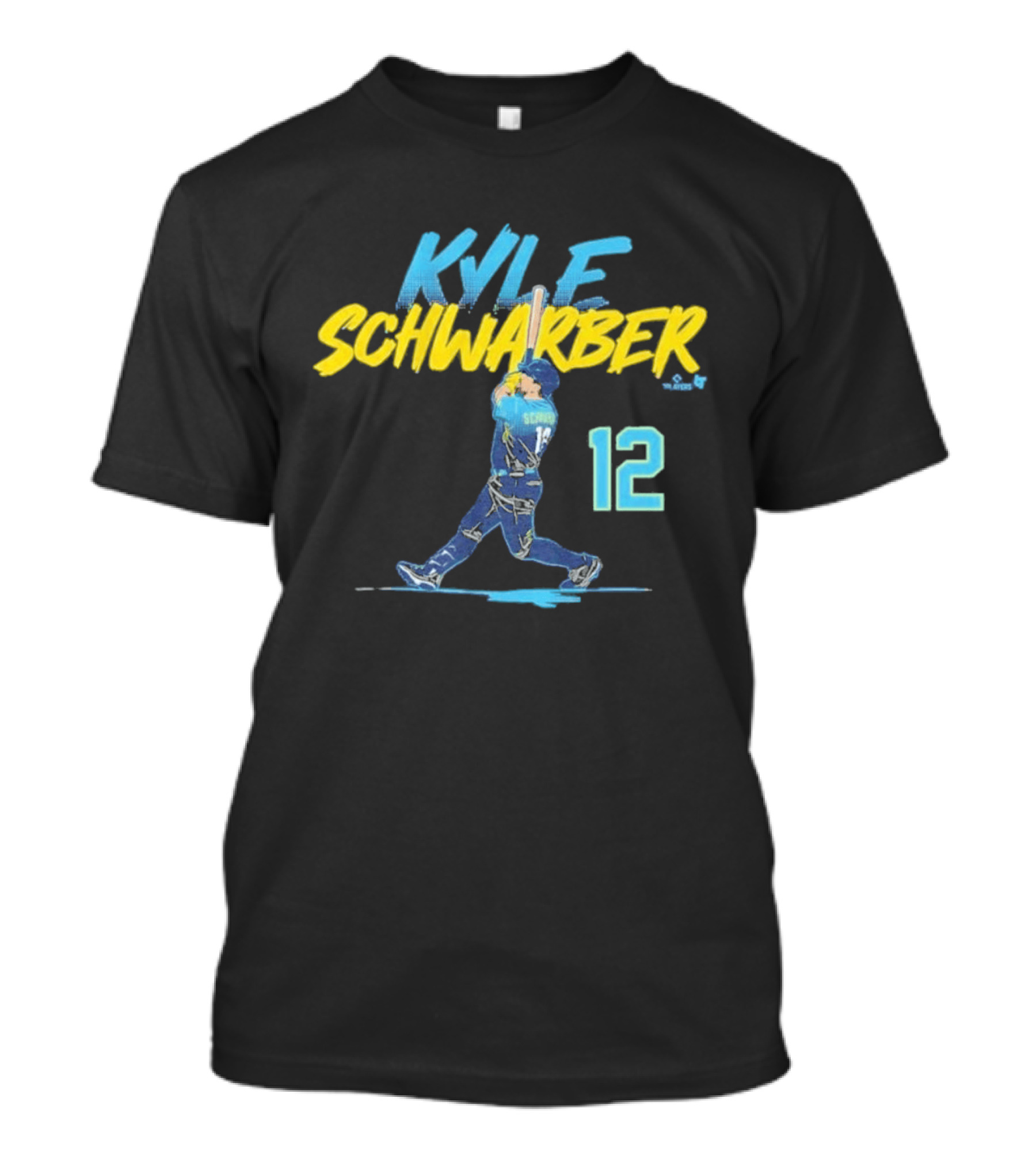 Kyle Schwarber Philly Slugger Swing 12 Blue Yellow Baseball Player Art Action T-Shirt