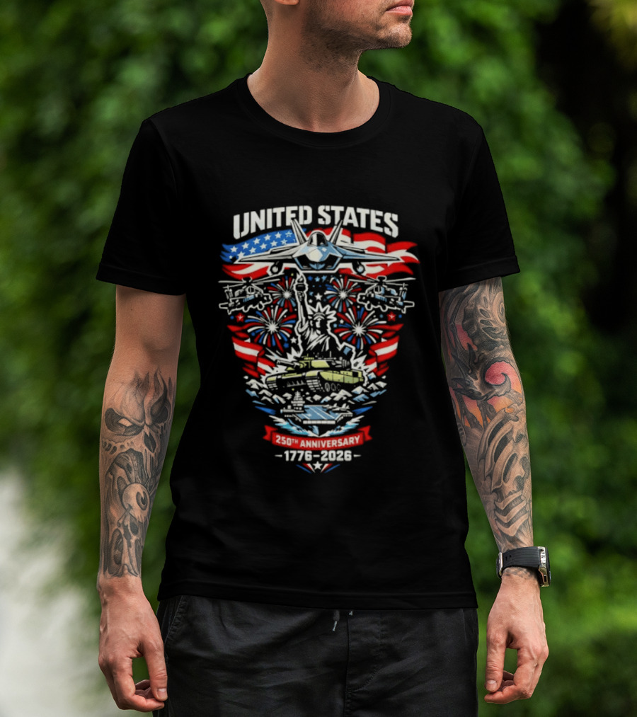 United States 250th Anniversary 1776 2026 Celebration Emblem With Liberty And Fireworks T-Shirt