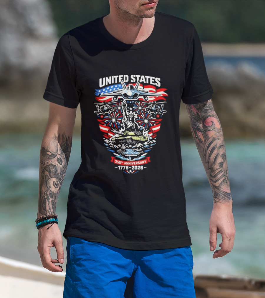 United States 250th Anniversary 1776 2026 Celebration Emblem With Liberty And Fireworks T-Shirt