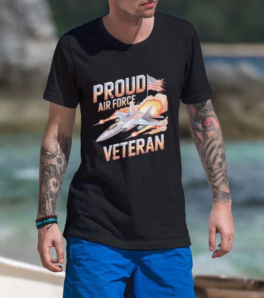 Proud Air Force Veteran F 22 Raptor America Flag T-Shirt