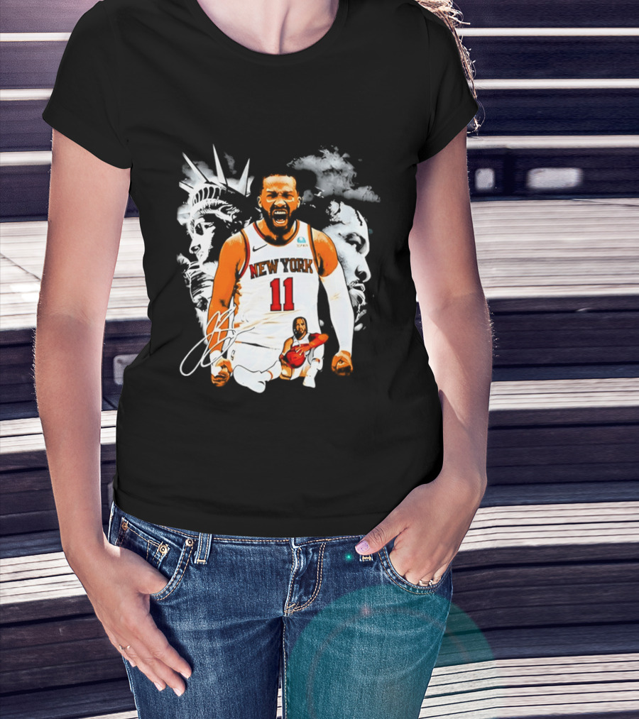New York 11 Jalen Brunson Statue Of Liberty Basketball Player Image T-Shirt