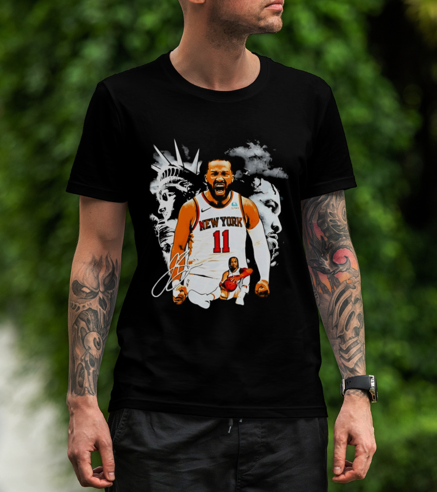 New York 11 Jalen Brunson Statue Of Liberty Basketball Player Image T-Shirt
