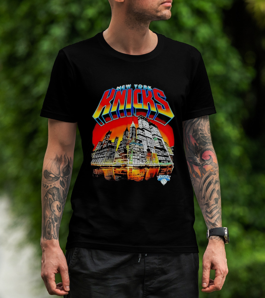 New York Knicks Vibrant City Skyline Sunset Basketball T-Shirt
