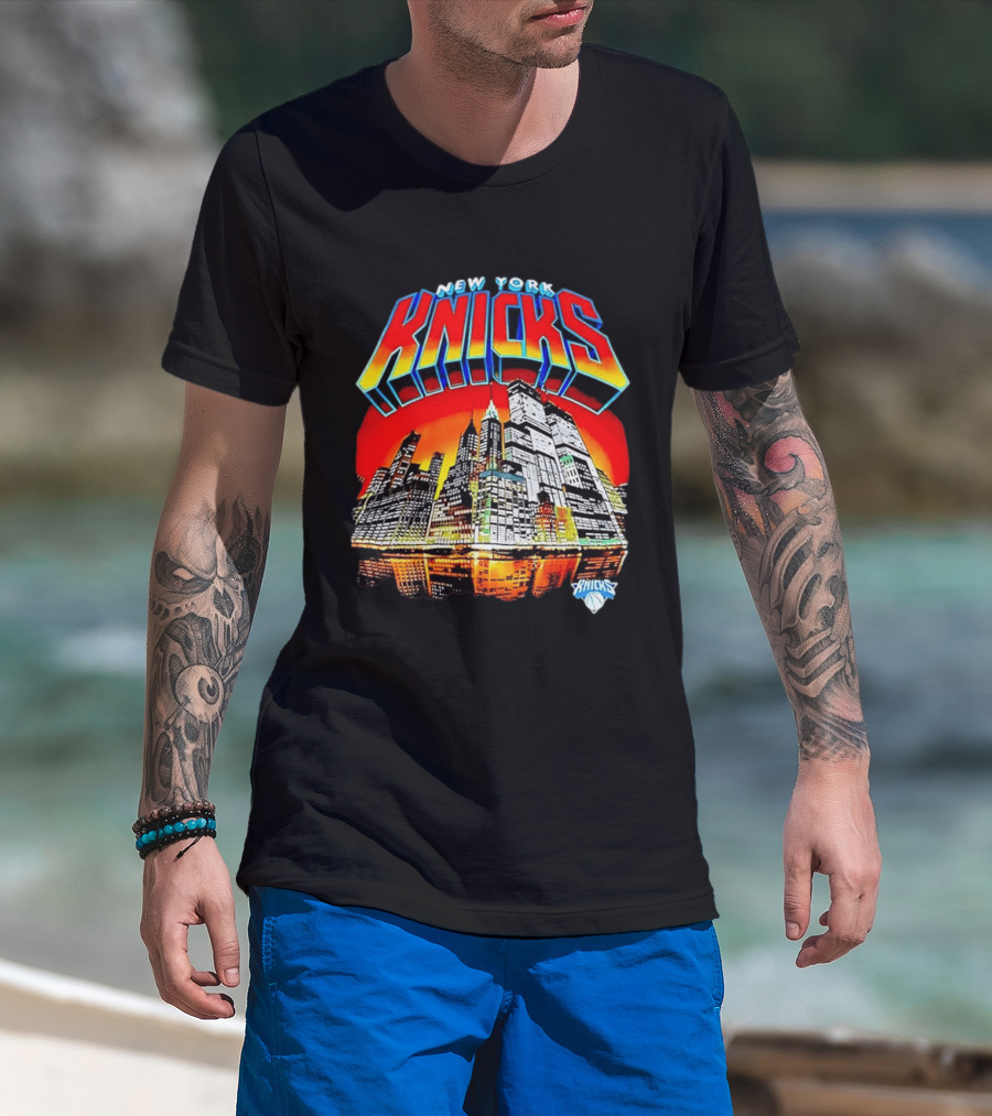 New York Knicks Vibrant City Skyline Sunset Basketball T-Shirt