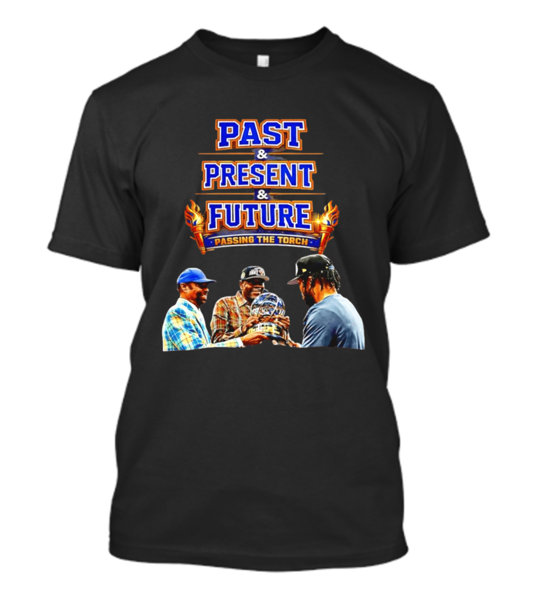 New York Knicks Past Present Future Passing The Torch Walt Frazier Patrick Ewing Jalen Brunson T-Shirt