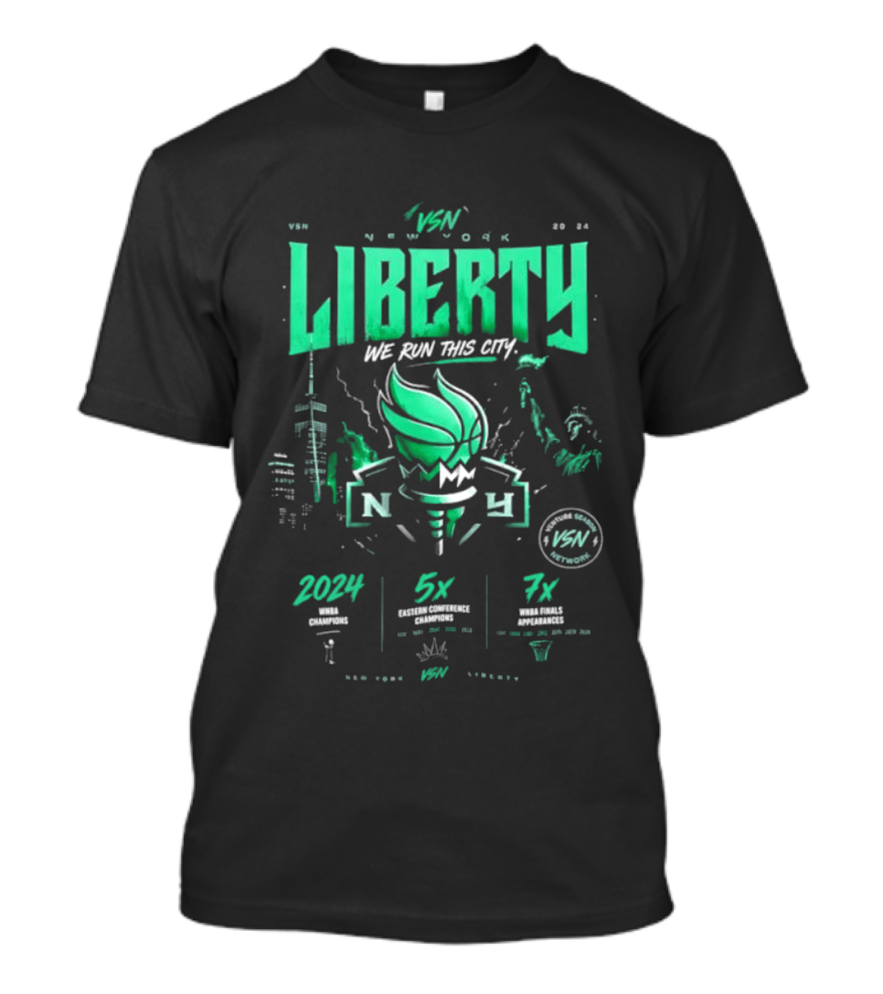 New York Liberty WNBA We Run This City 2004 5x 7x VSN Network T-Shirt