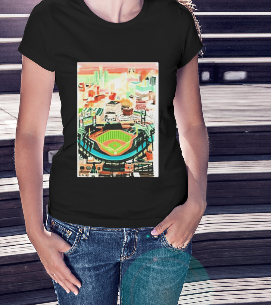 Comerica Park Detroit Skyline Baseball Art Sydney Finney T-Shirt