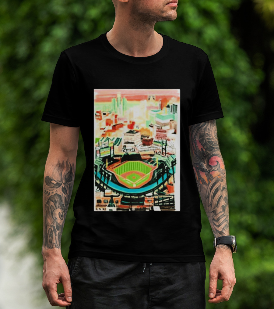 Comerica Park Detroit Skyline Baseball Art Sydney Finney T-Shirt