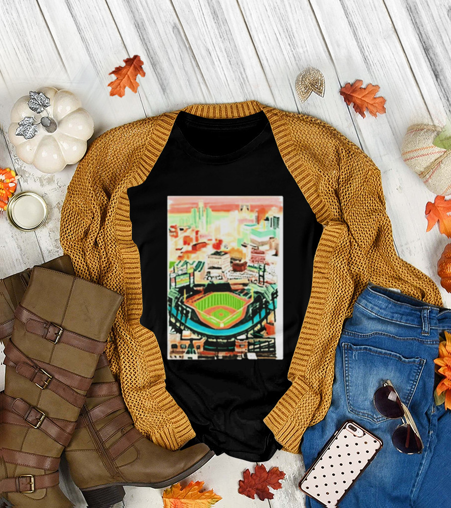 Comerica Park Detroit Skyline Baseball Art Sydney Finney T-Shirt