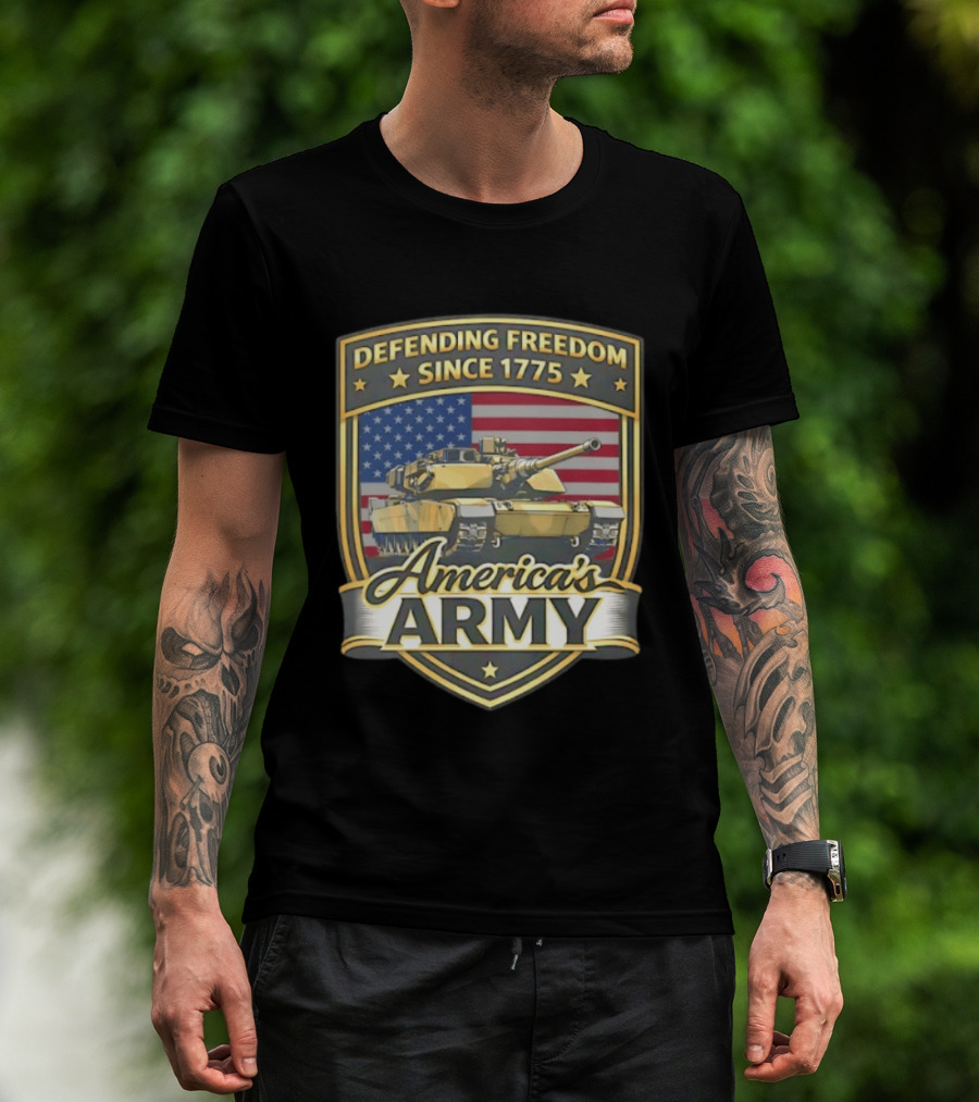 Defending Freedom Since 1775 America's Army With Flag And Tank T-Shirt