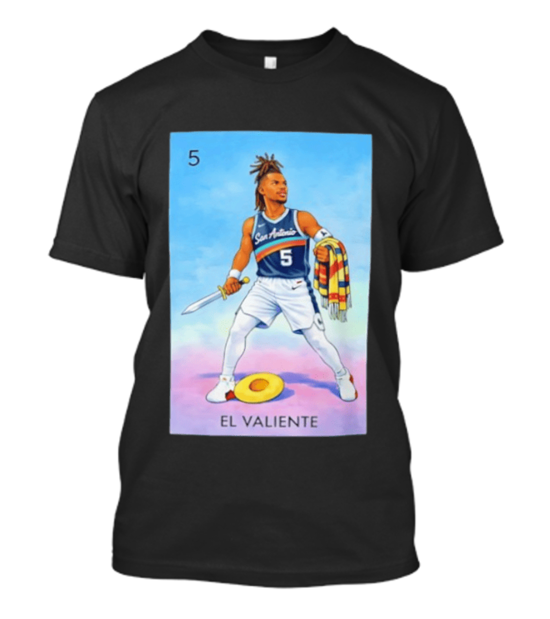 San Antonio Spurs El Valiente Stephon Castle Lotería Card T-Shirt