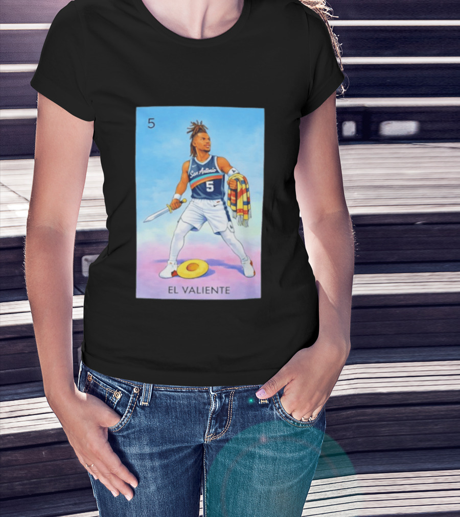 San Antonio Spurs El Valiente Stephon Castle Lotería Card T-Shirt