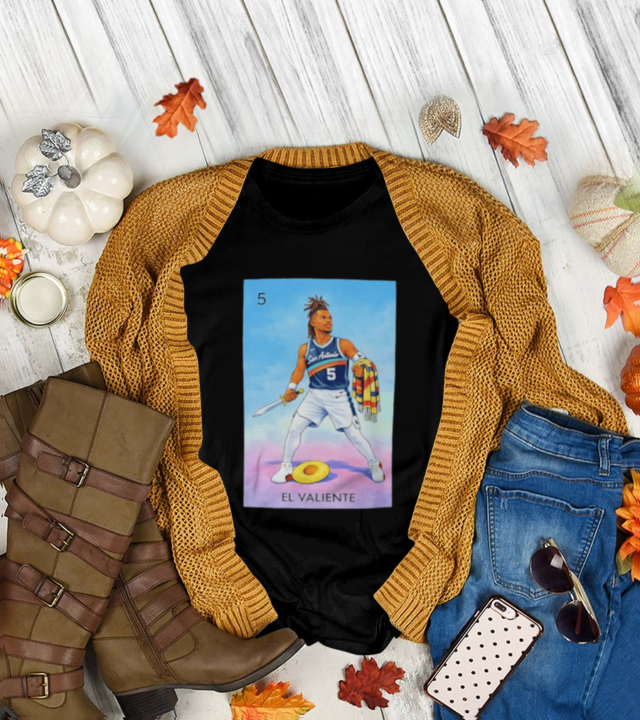 San Antonio Spurs El Valiente Stephon Castle Lotería Card T-Shirt