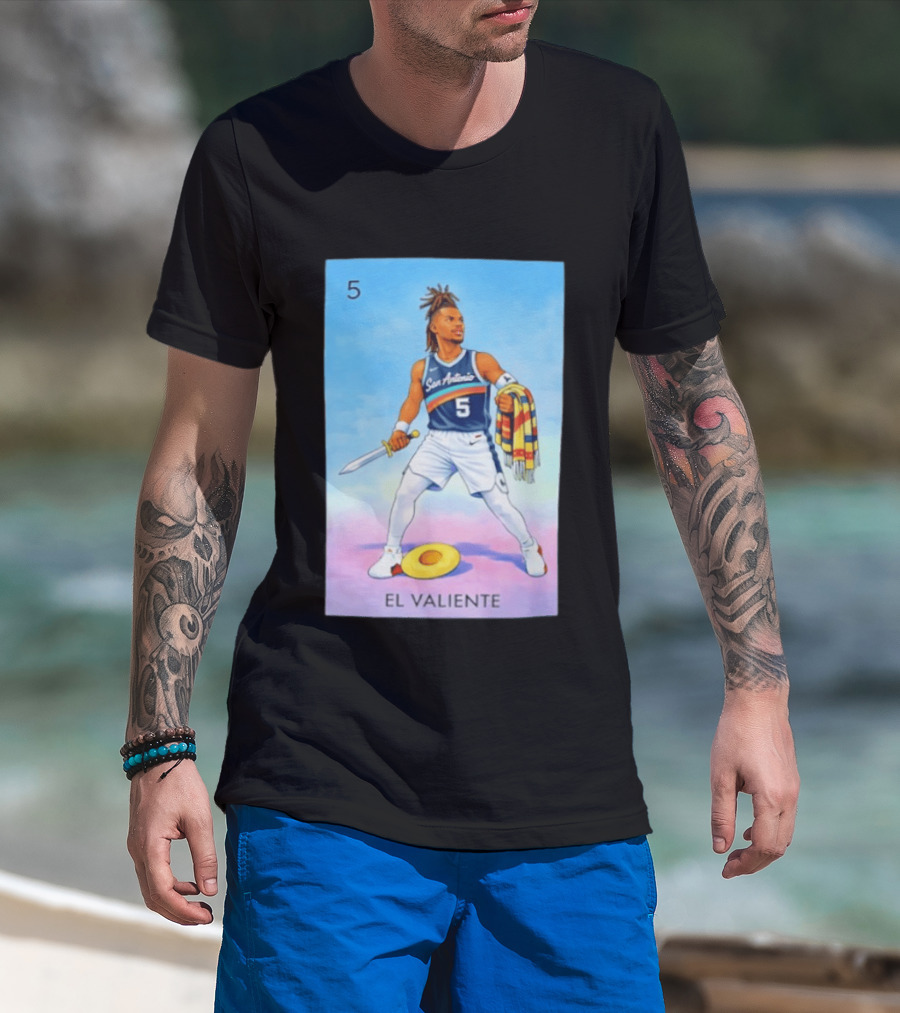 San Antonio Spurs El Valiente Stephon Castle Lotería Card T-Shirt
