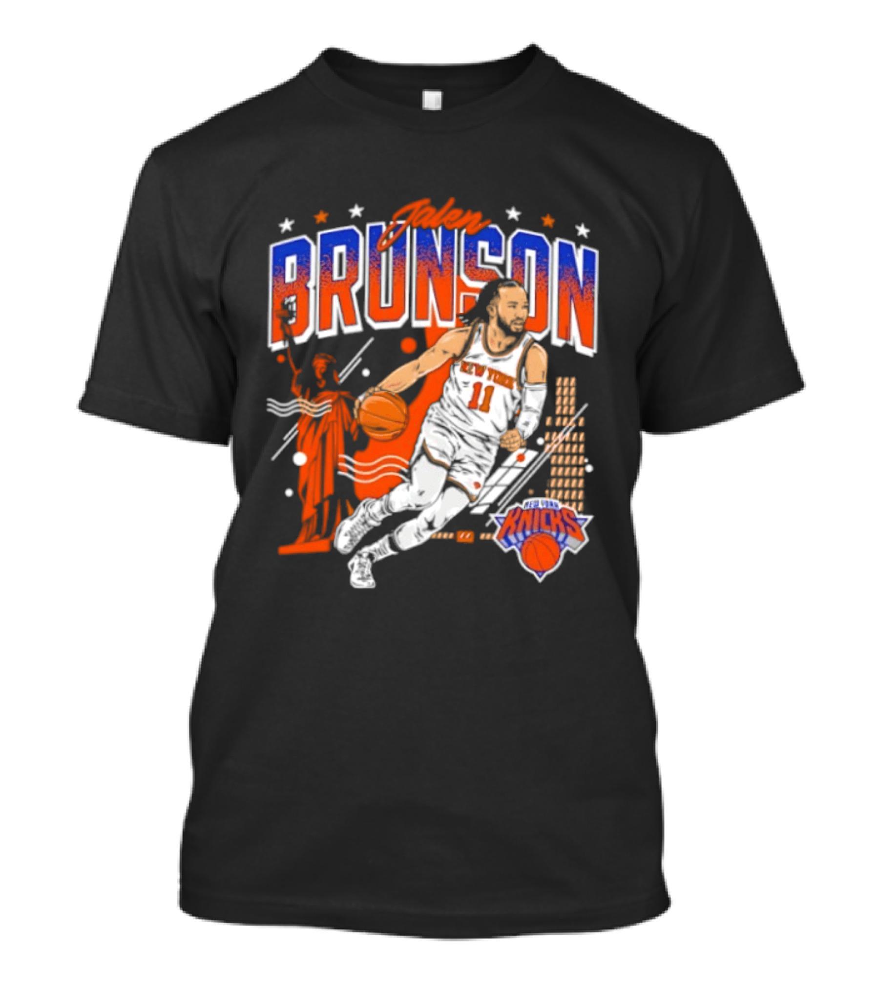 Jalen Brunson New York Knicks NBA Basketball Skyline Statue Of Liberty City Stars T-Shirt