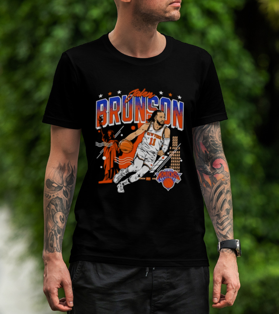 Jalen Brunson New York Knicks NBA Basketball Skyline Statue Of Liberty City Stars T-Shirt