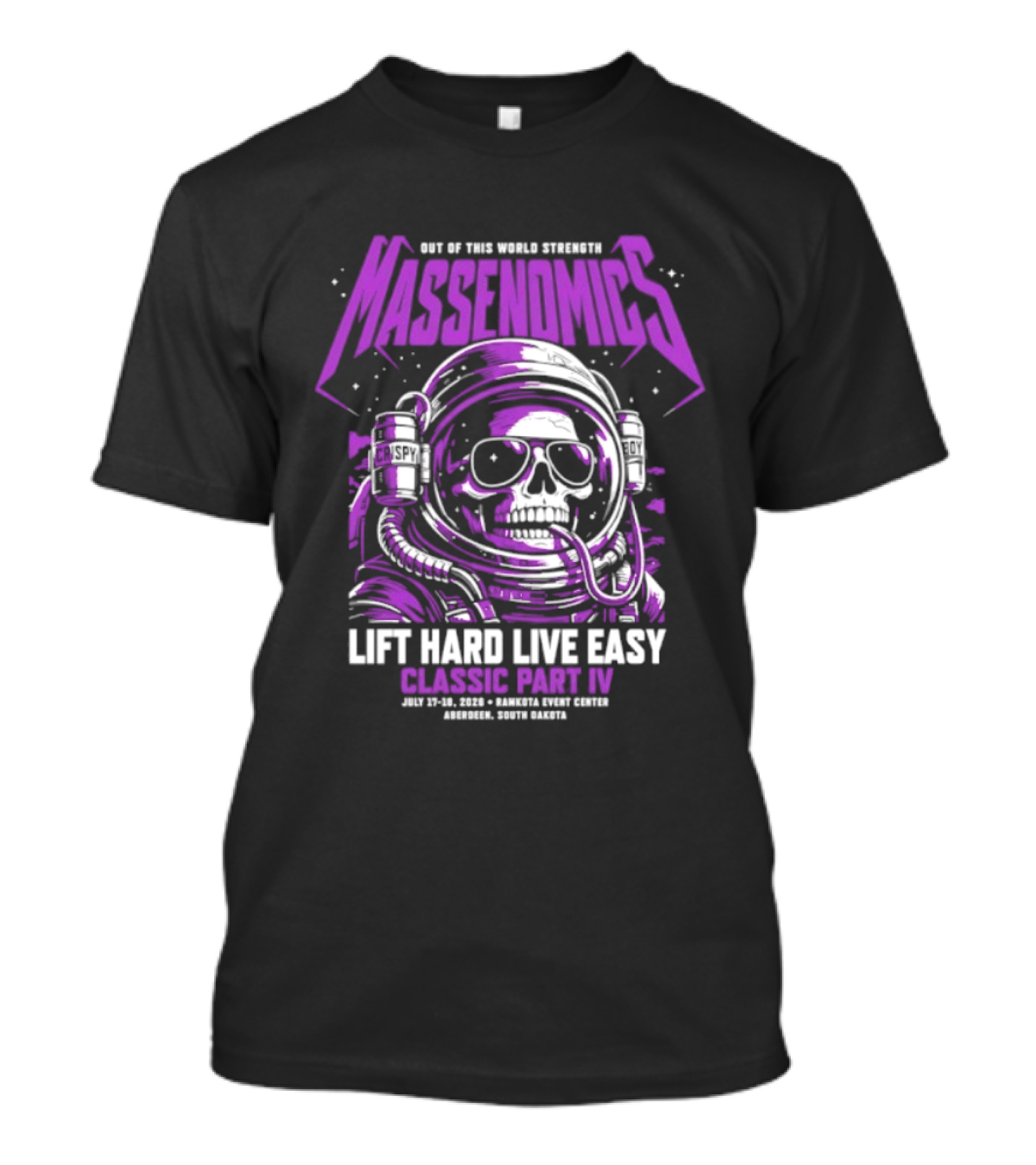 Massenomics Out Of This World Strength Lift Hard Live Easy Classic Part IV Astronaut Skull T-Shirt