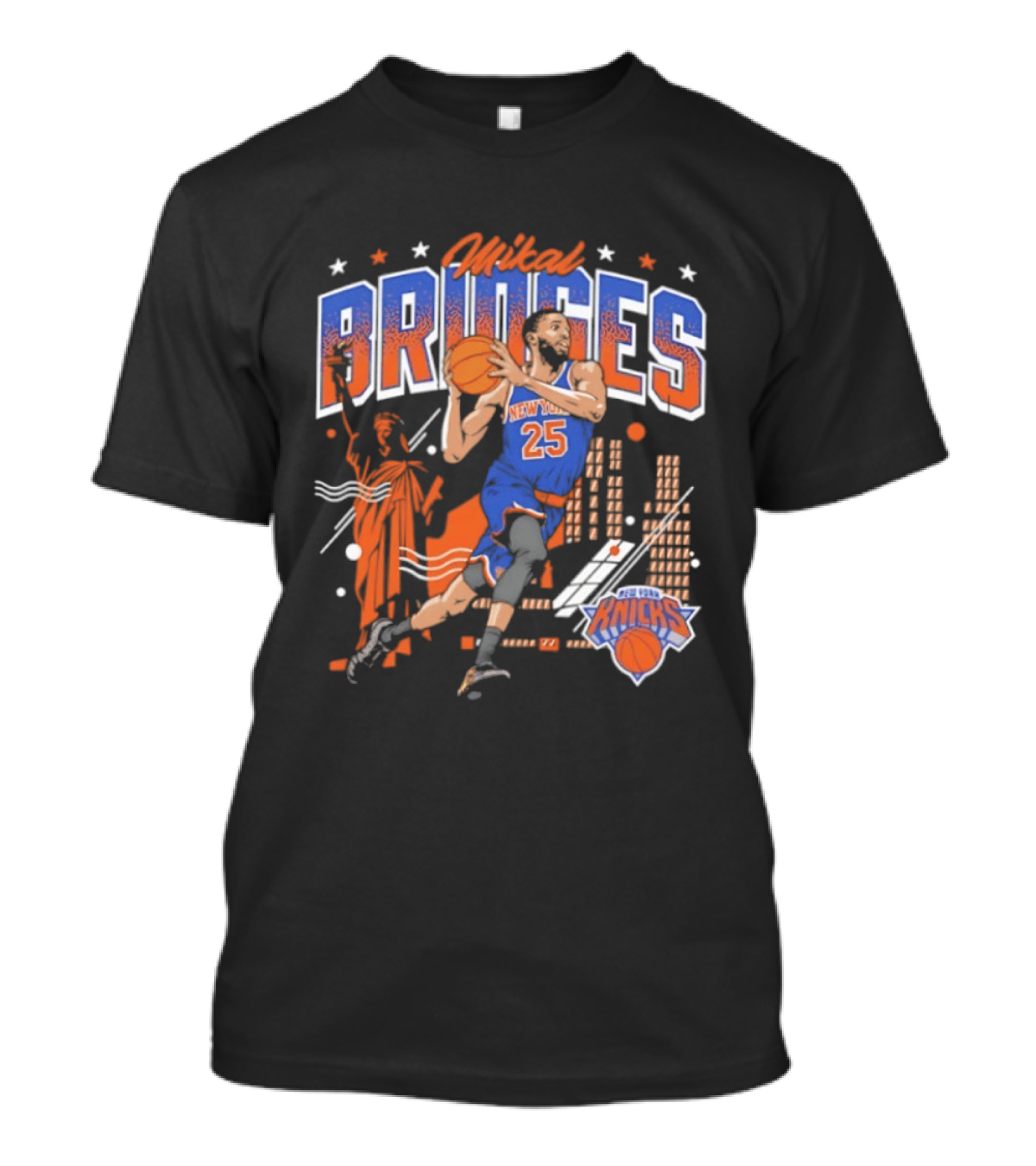 Mikal Bridges New York Knicks Basketball Skyline Statue Of Liberty T-Shirt