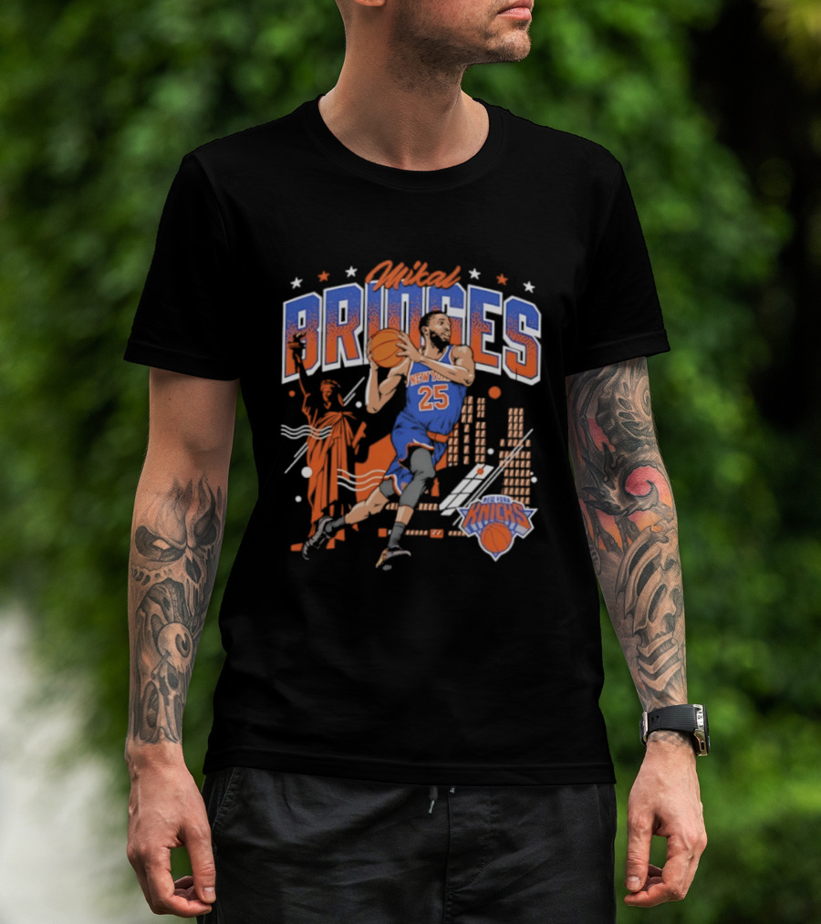 Mikal Bridges New York Knicks Basketball Skyline Statue Of Liberty T-Shirt