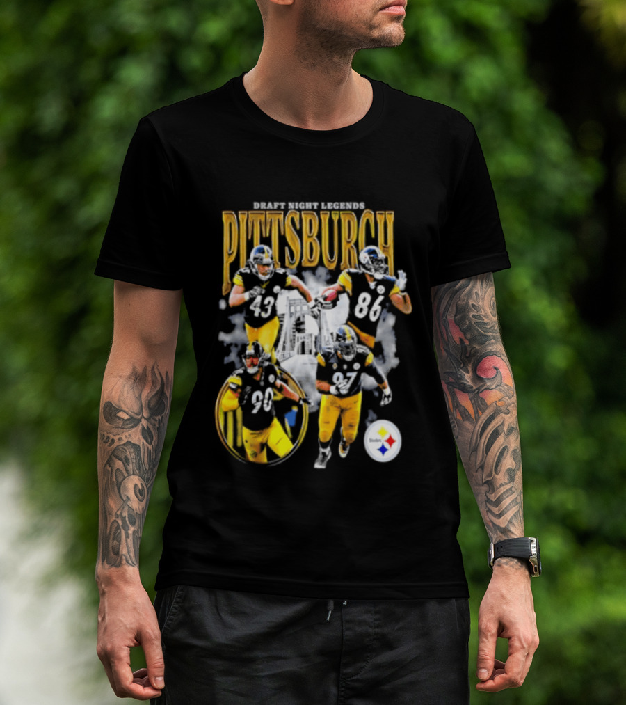 Pittsburgh Draft Night Legends Steelers Football Players And Iconic Trio T-Shirt