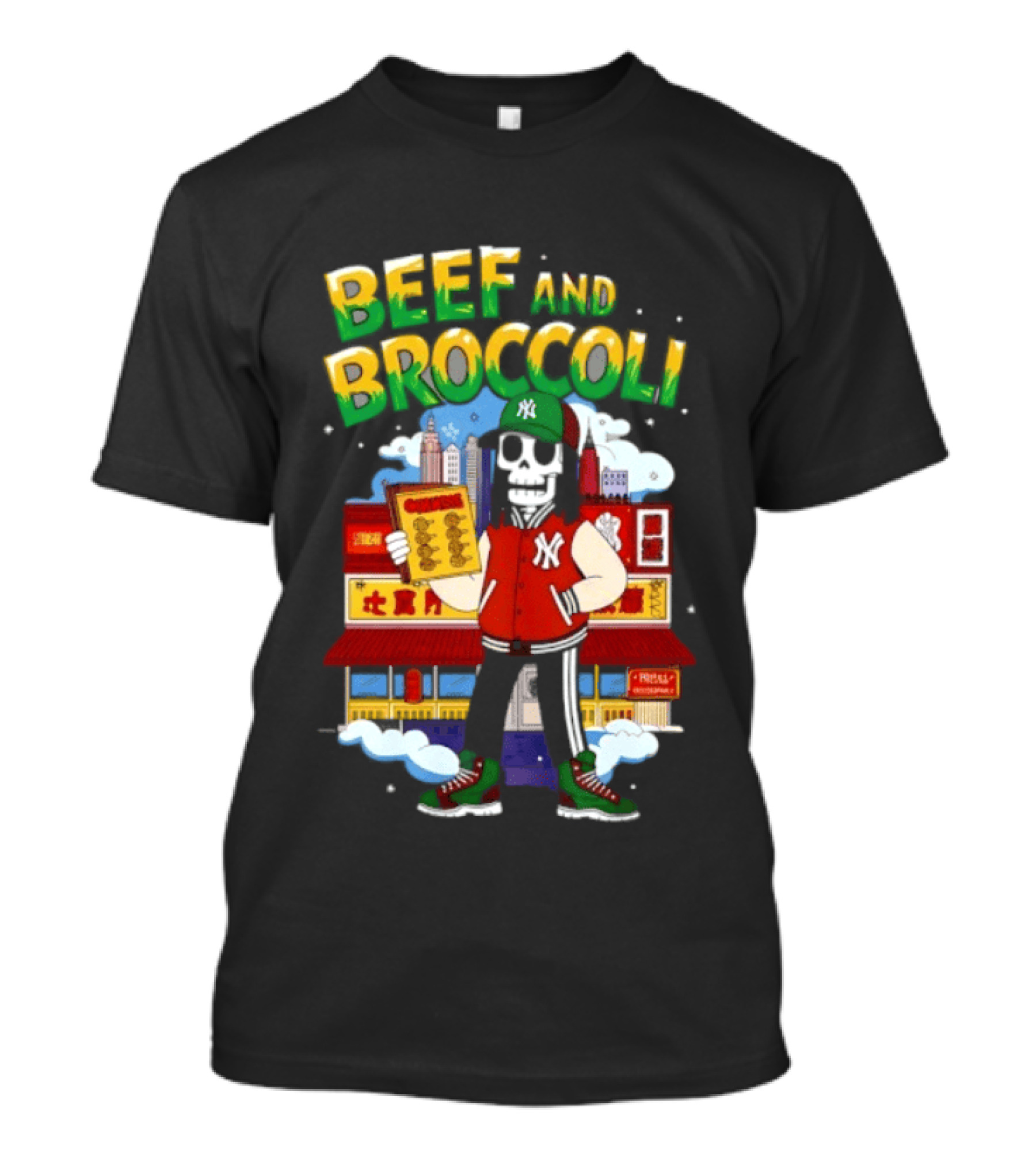 Beef And Broccoli Skeleton In NYC Street Food T-Shirt