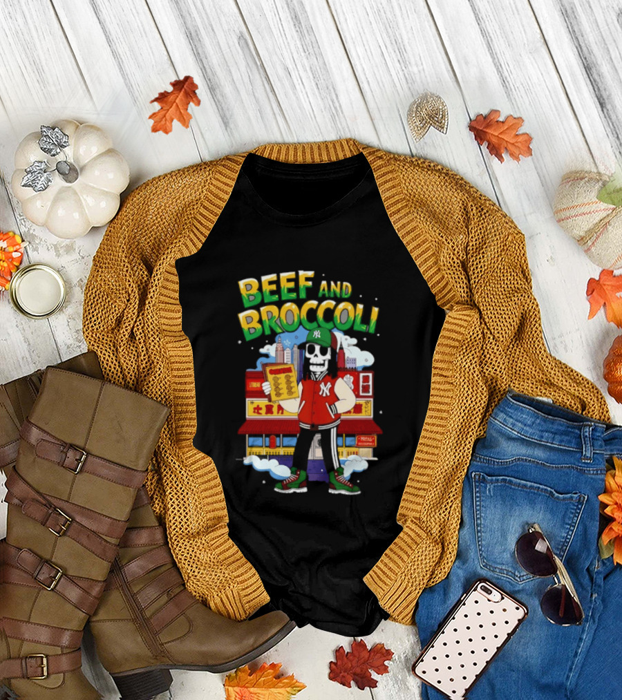 Beef and Broccoli Skeleton in NYC Street Food T-Shirt
