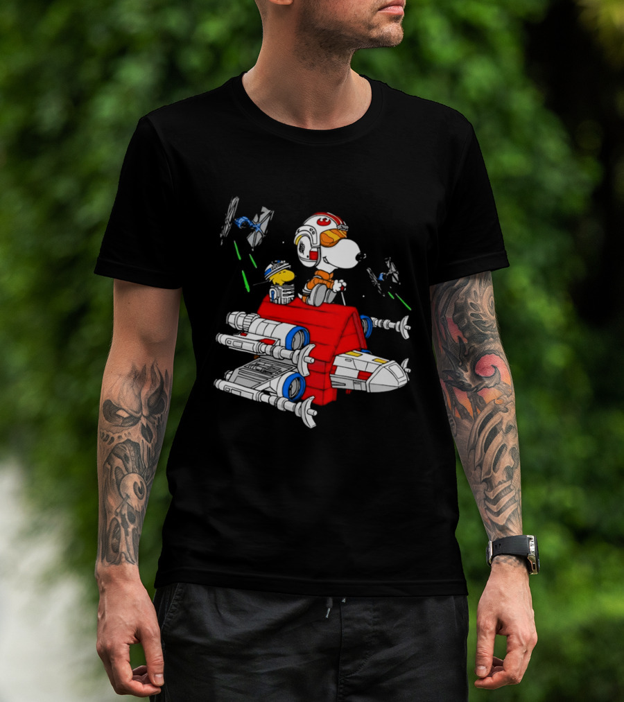 Snoopy X Wing Pilot Woodstock R2 D2 Star Wars Peanuts T-Shirt