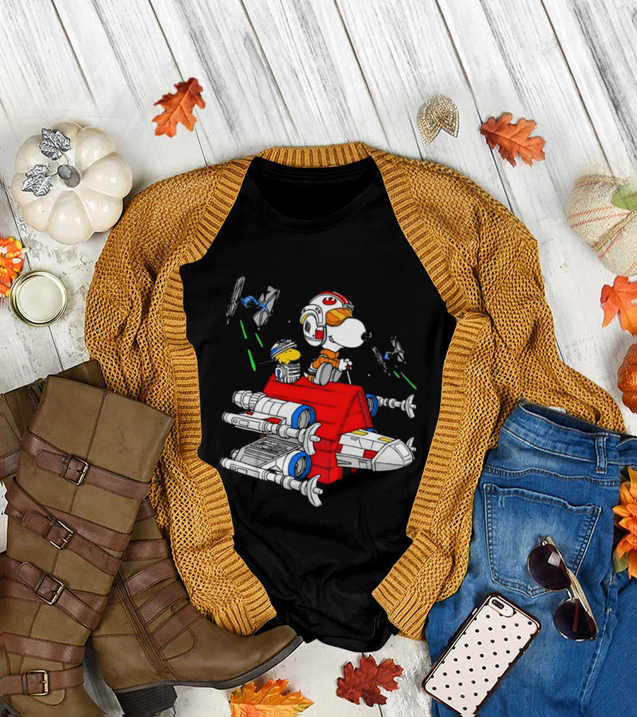 Snoopy X Wing Pilot Woodstock R2 D2 Star Wars Peanuts T-Shirt