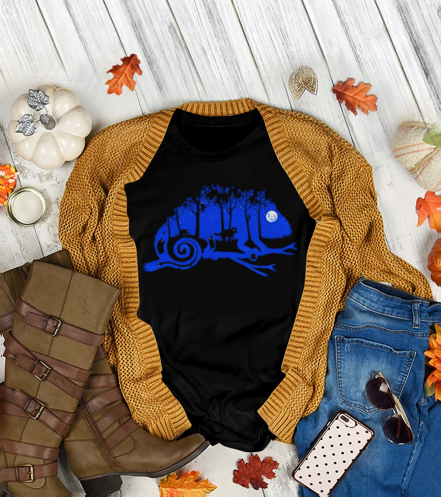 The Midnight Forest Chameleon Moonlit Night Sky T-Shirt