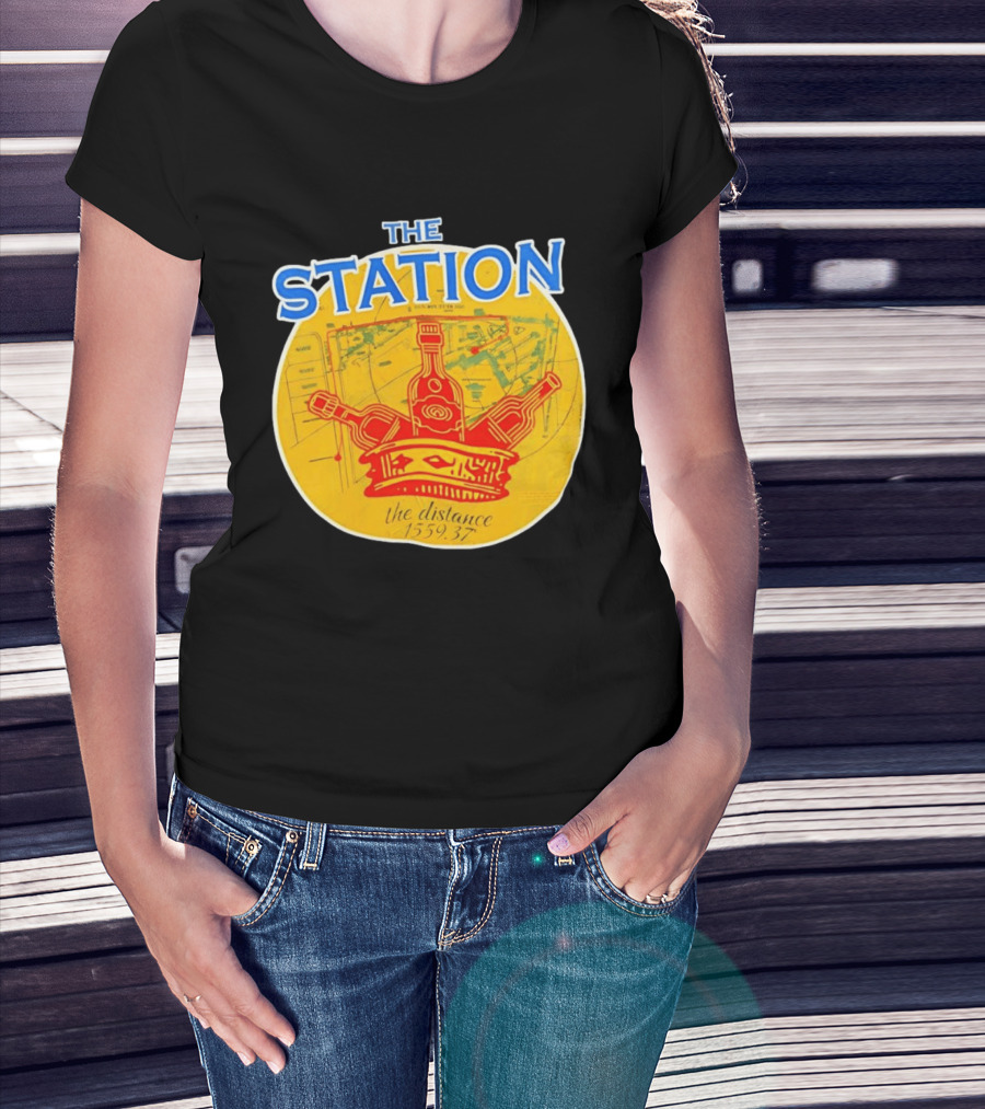The Station The Distance 1559.37 Map And Bottles T-Shirt