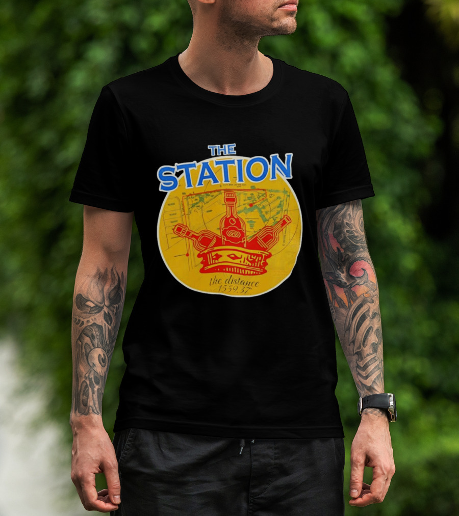 The Station The Distance 1559.37 Map And Bottles T-Shirt