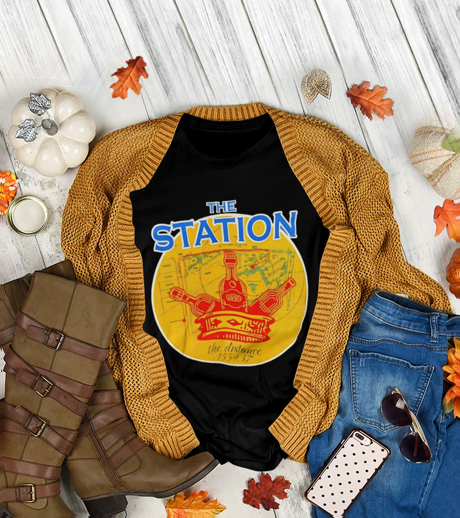 The Station the Distance 1559.37 Map and Bottles T-Shirt
