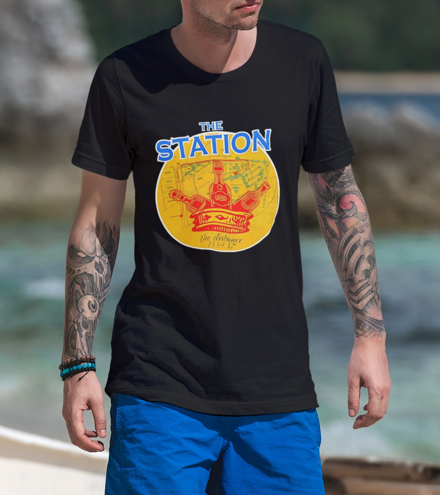 The Station The Distance 1559.37 Map And Bottles T-Shirt