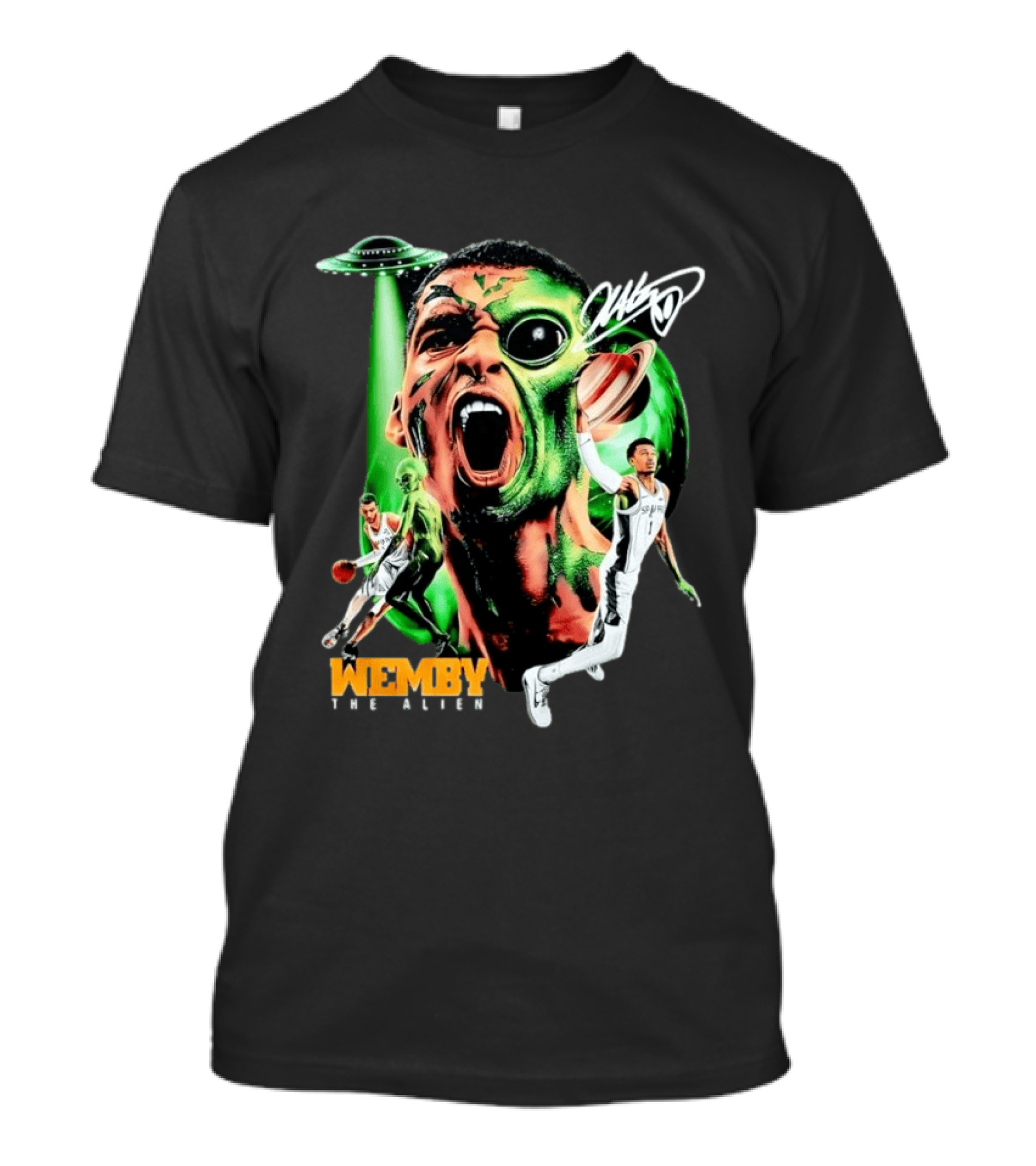 Wemby The Alien San Antonio Spurs NBA UFO Theme With Signature T-Shirt