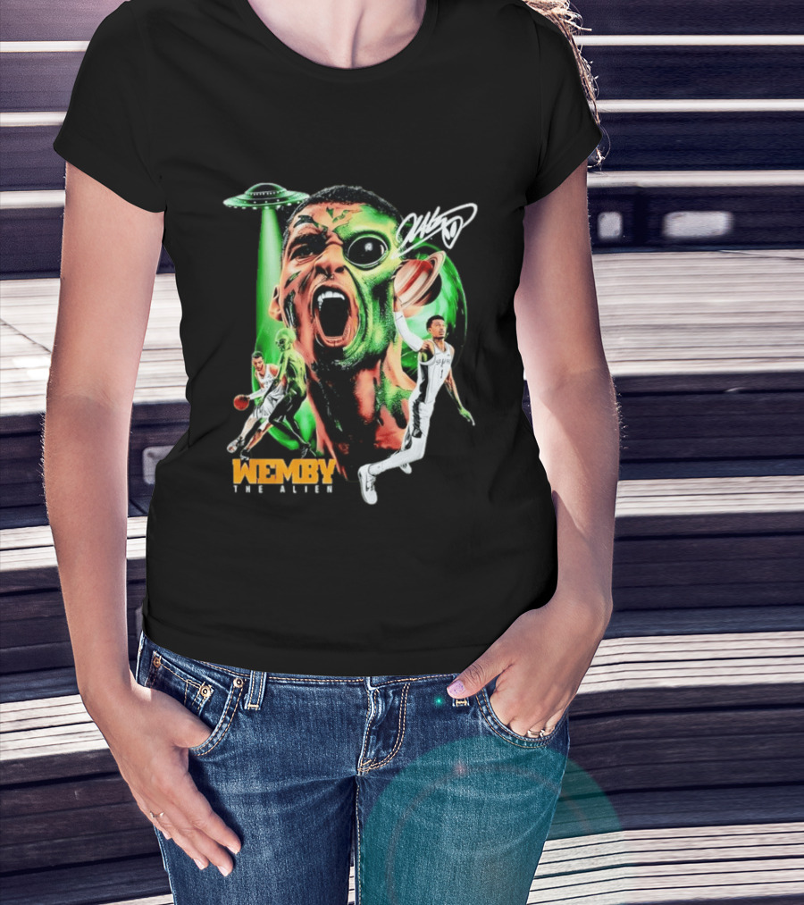 Wemby The Alien San Antonio Spurs NBA UFO Theme With Signature T-Shirt