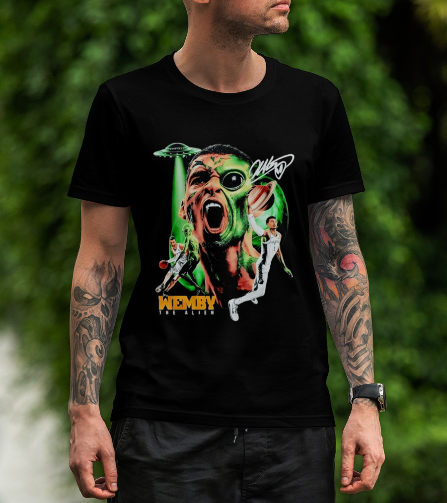 Wemby The Alien San Antonio Spurs NBA UFO Theme With Signature T-Shirt