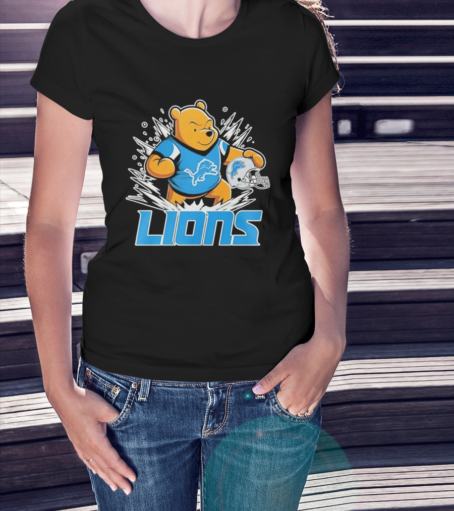 Winnie Pooh Detroit Lions 2024 Helmet Lions Football Team Fan Merchandise T-Shirt