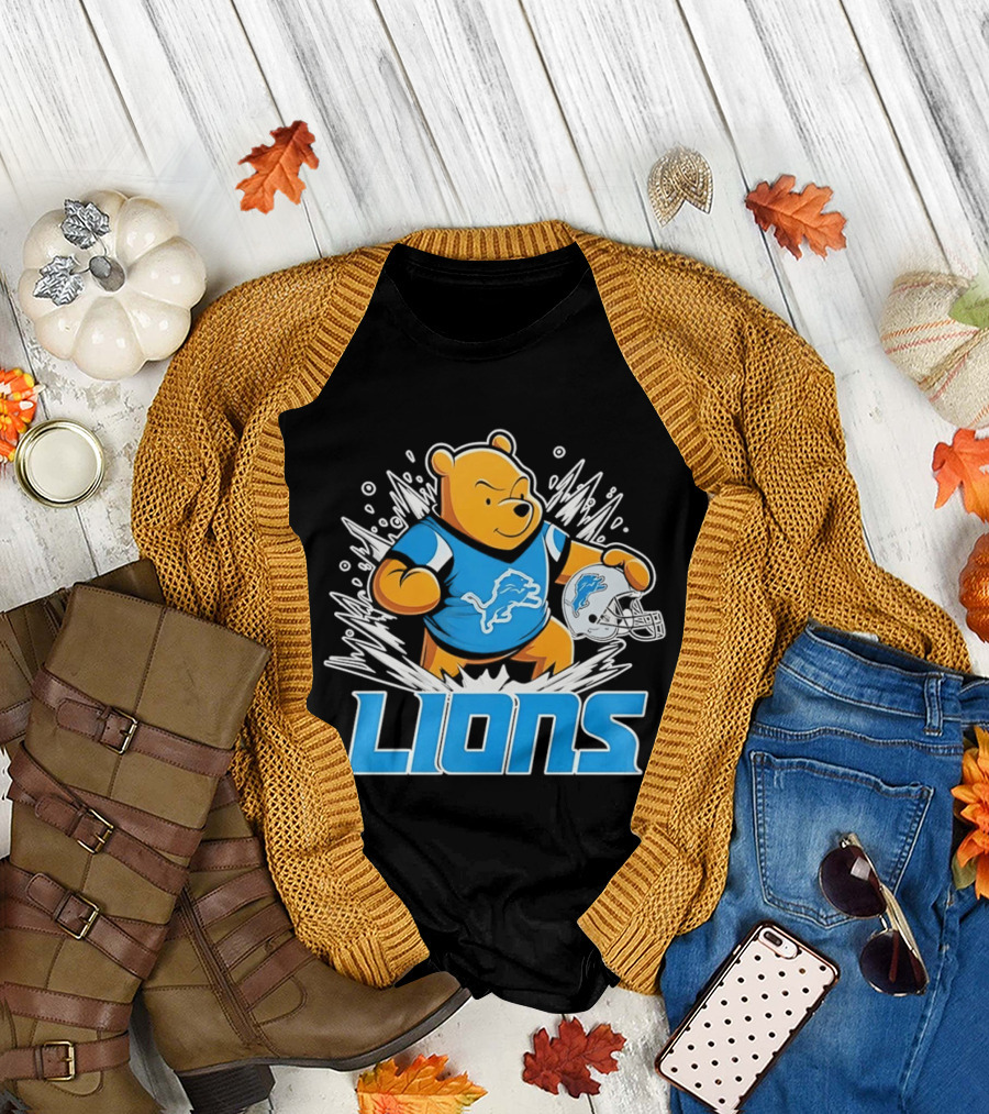 Winnie Pooh Detroit Lions 2024 Helmet Lions Football Team Fan Merchandise T-Shirt