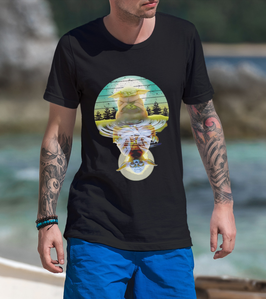 Baby Yoda Star Wars Meditation Forest Reflection Ripples T-Shirt
