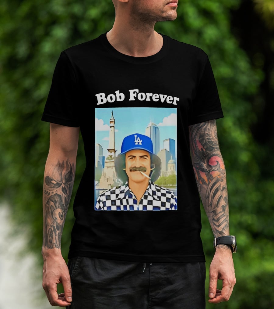 Bob Forever Los Angeles Dodgers Skyline Checkerboard Hat T-Shirt