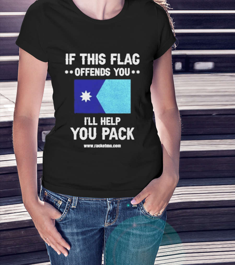 If This Flag Offends You I'll Help You Pack Seven Point Star Blue Flag T-Shirt
