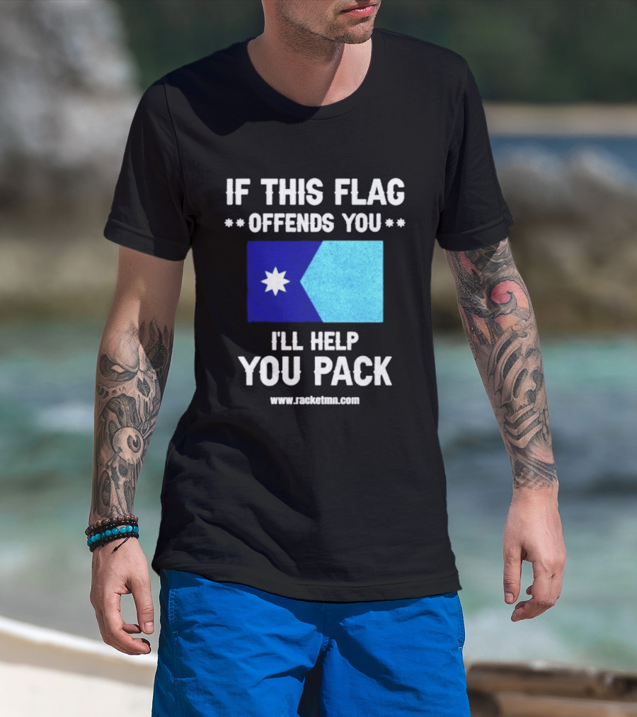 If This Flag Offends You I'll Help You Pack Seven Point Star Blue Flag T-Shirt