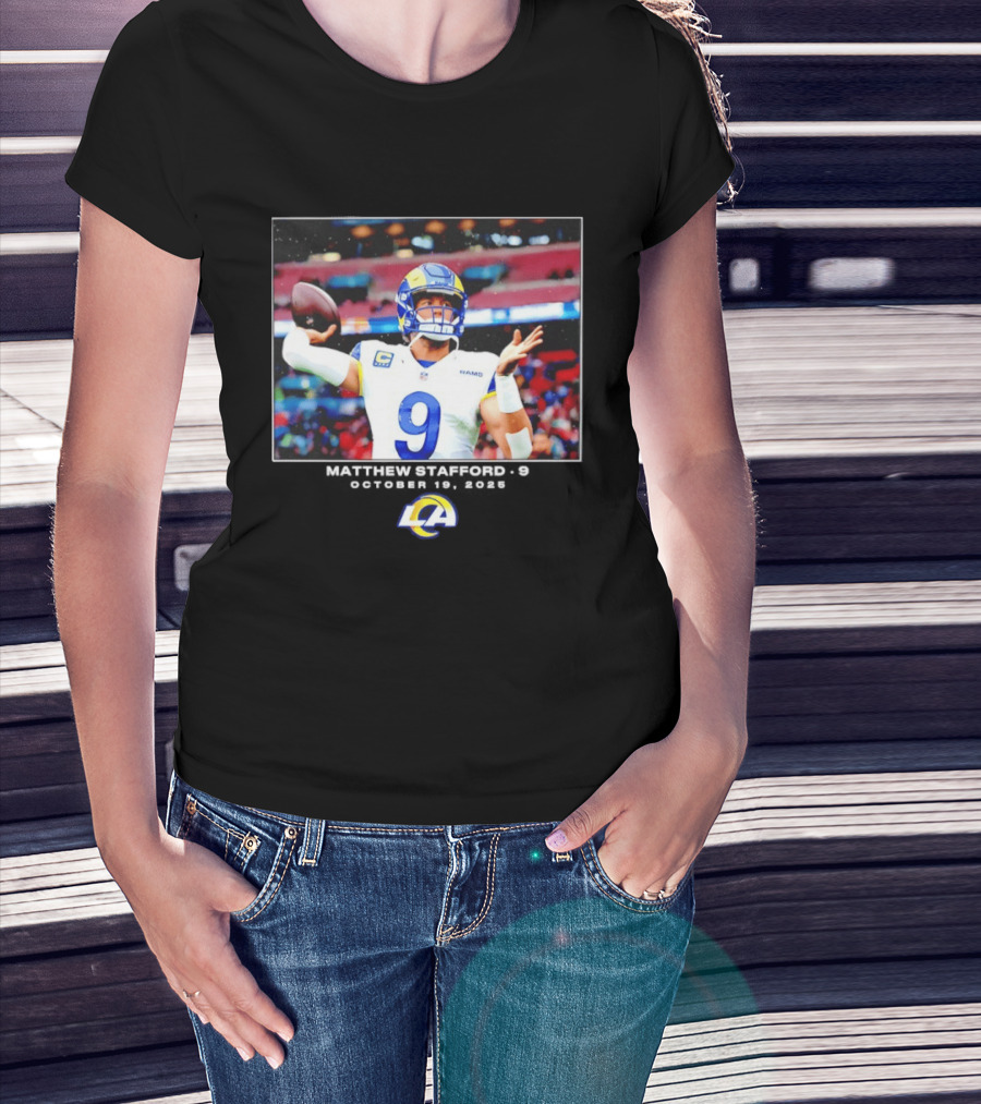 Los Angeles Rams Matthew Stafford Week 7 Action Photo With LA Rams T-Shirt