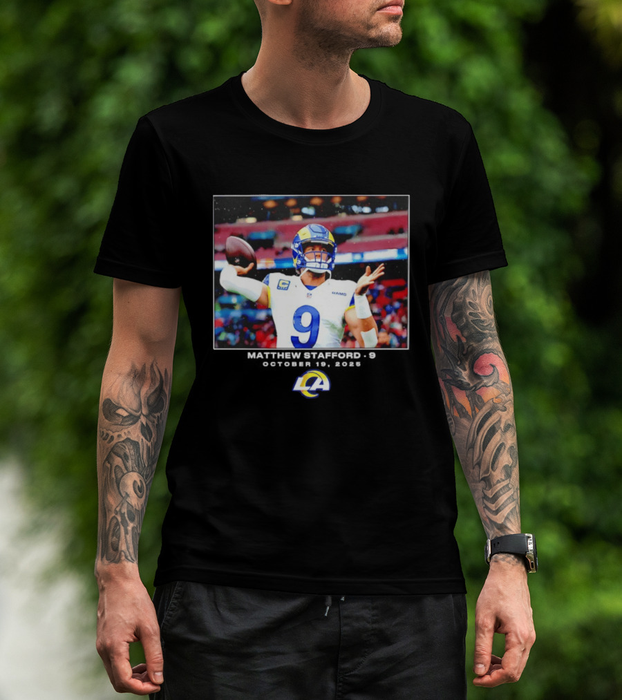 Los Angeles Rams Matthew Stafford Week 7 Action Photo With LA Rams T-Shirt