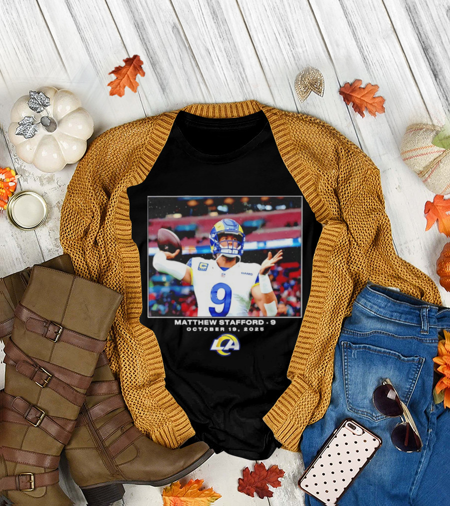 Los Angeles Rams Matthew Stafford Week 7 Action Photo With LA Rams T-Shirt