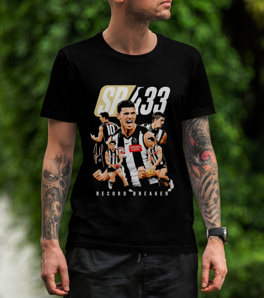 Scott Pendlebury SP 433 Collingwood Magpies Emirates Record Breaker Career Collage T-Shirt