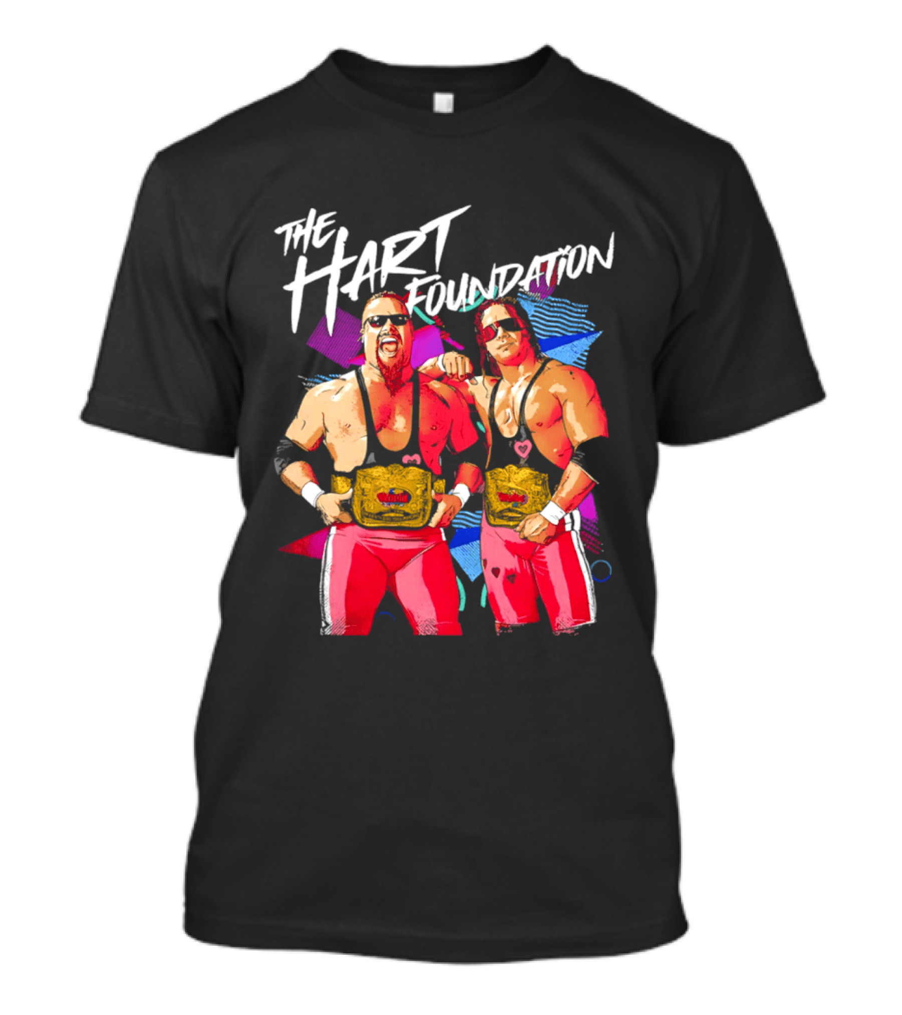 The Hart Foundation WWE Champions With Belts And Sunglasses T-Shirt