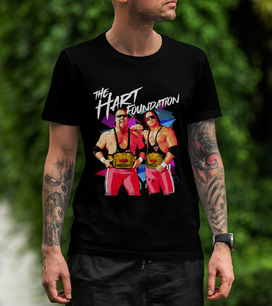 The Hart Foundation WWE Champions With Belts And Sunglasses T-Shirt
