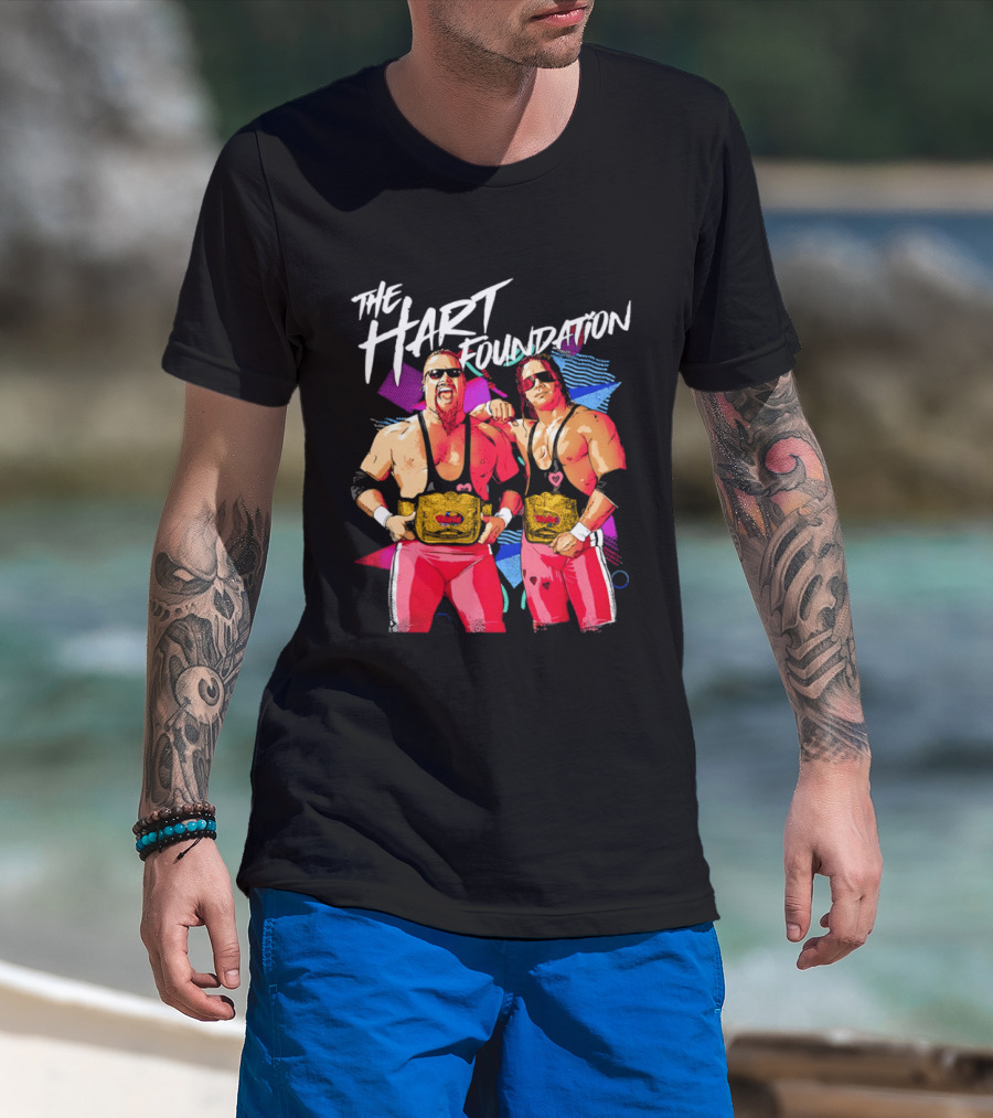 The Hart Foundation WWE Champions With Belts And Sunglasses T-Shirt