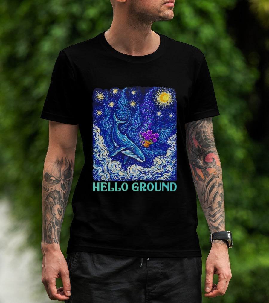 The Hitchhiker's Guide To The Galaxy Starry Night Hello Ground Whale T-Shirt